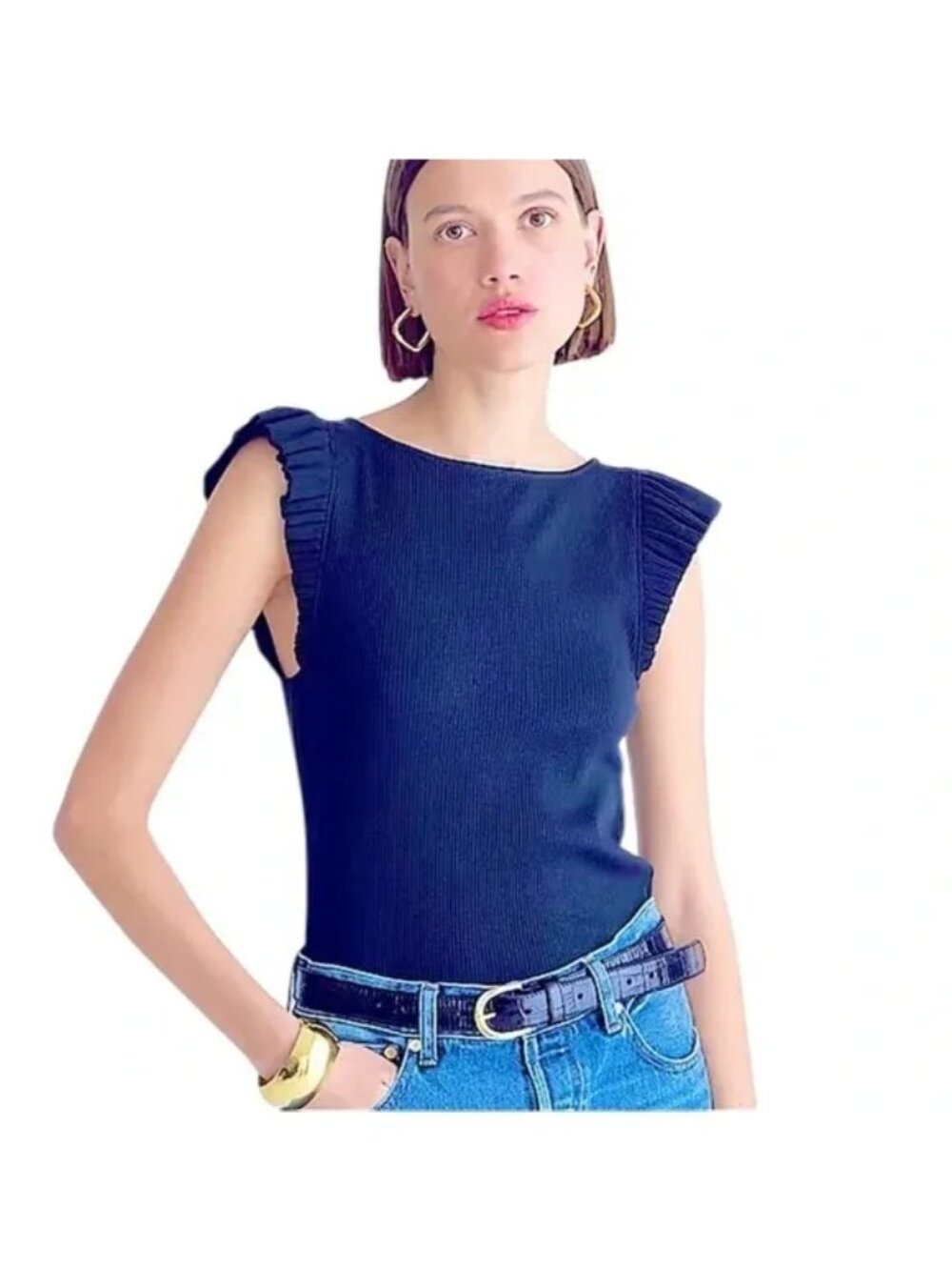 J. Crew Ribbed Ruffle Sleeveless Top, Size XXL